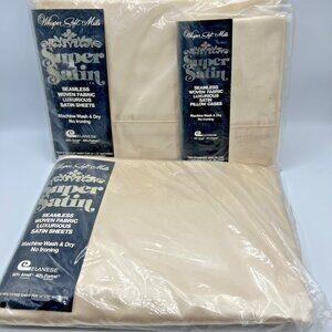 Whisper Soft Double Sheet Set Beige Nylon Satin Flat Fitted Pillowcase